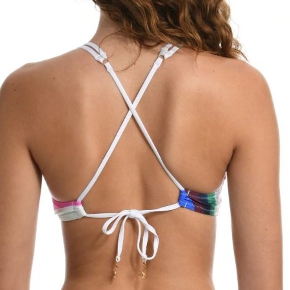 Sunshine79 Retro Rainbow Banded Halter Triangle Top Size 8 - Picture 2 of 9